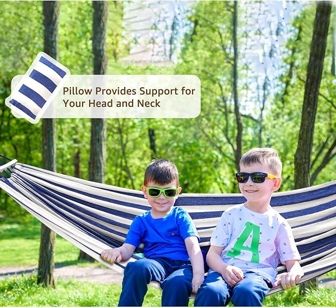 Chihee Cotton Hammock Large Soft Breathable Camping Hammock Holds Up to 660lbs Portable Tree Hammock with Detachable Spreader Bar Pillow 2 Strong Webbings 2 Carabiners Patio Garden Indoor Outdoor