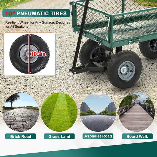 BestMassage Heavy Duty 500 Lbs Capacity Mesh Steel Garden Cart Folding Utility Wagon with Removable Sides for Beach Lawn Yard Landscape (Green)
