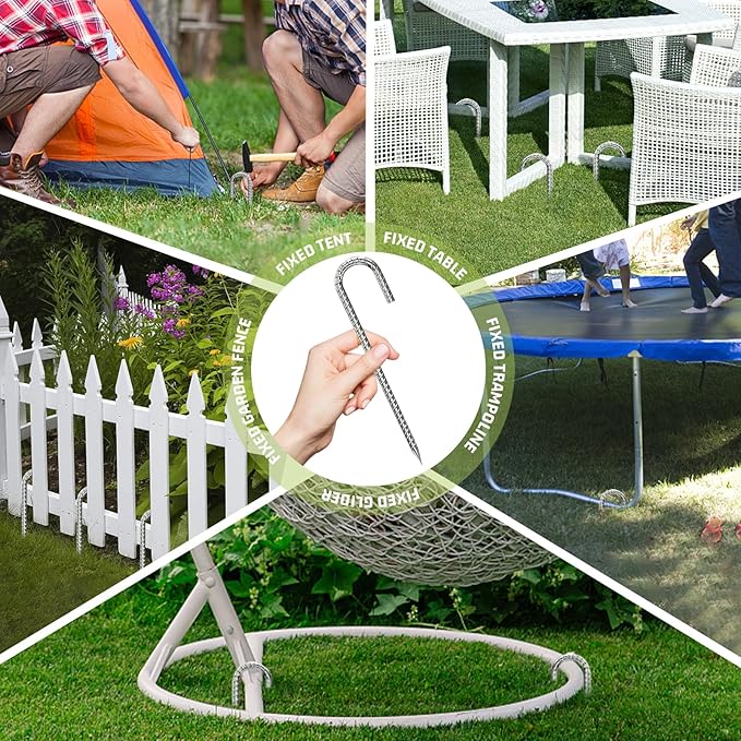 Rebar-Stakes-12-Inch, Ground Stakes Heavy Duty U-Hook Galvanized Anti-Rust Tent Stakes Heavy Duty Ground Anchors for Garden Dog Fence Chicken Coop Christmas Decorations Deer Fence 16pcs