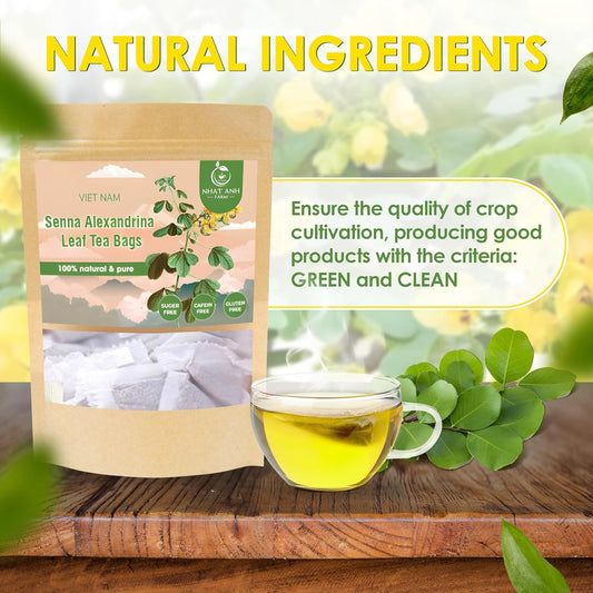 NHAT ANH FARM - Premium Senna Leaf Tea Bags, 40 Senna Leaf Tea Bags, 100% Natural Dried Senna Leaf, Naturally Sweet Herbal Tea, Sugar-Free, Caffeine-Free, No Additives.