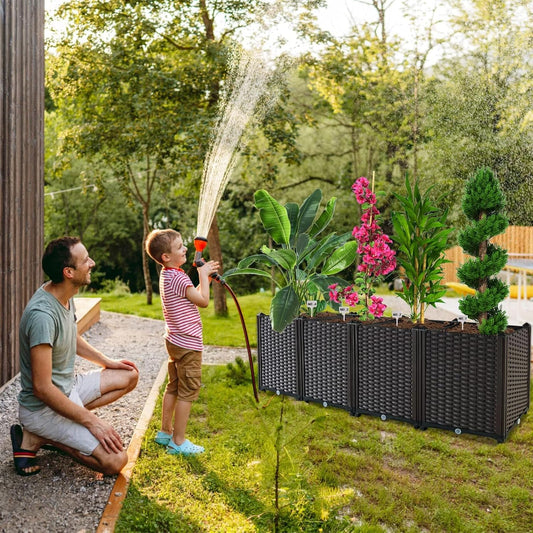 Planter Boxes Outdoor with Drain Outlet Garden Boxes Outdoor Raised Garden Bed for Vegetable Planter Box Heat and Frost Resistance Planters, Brown