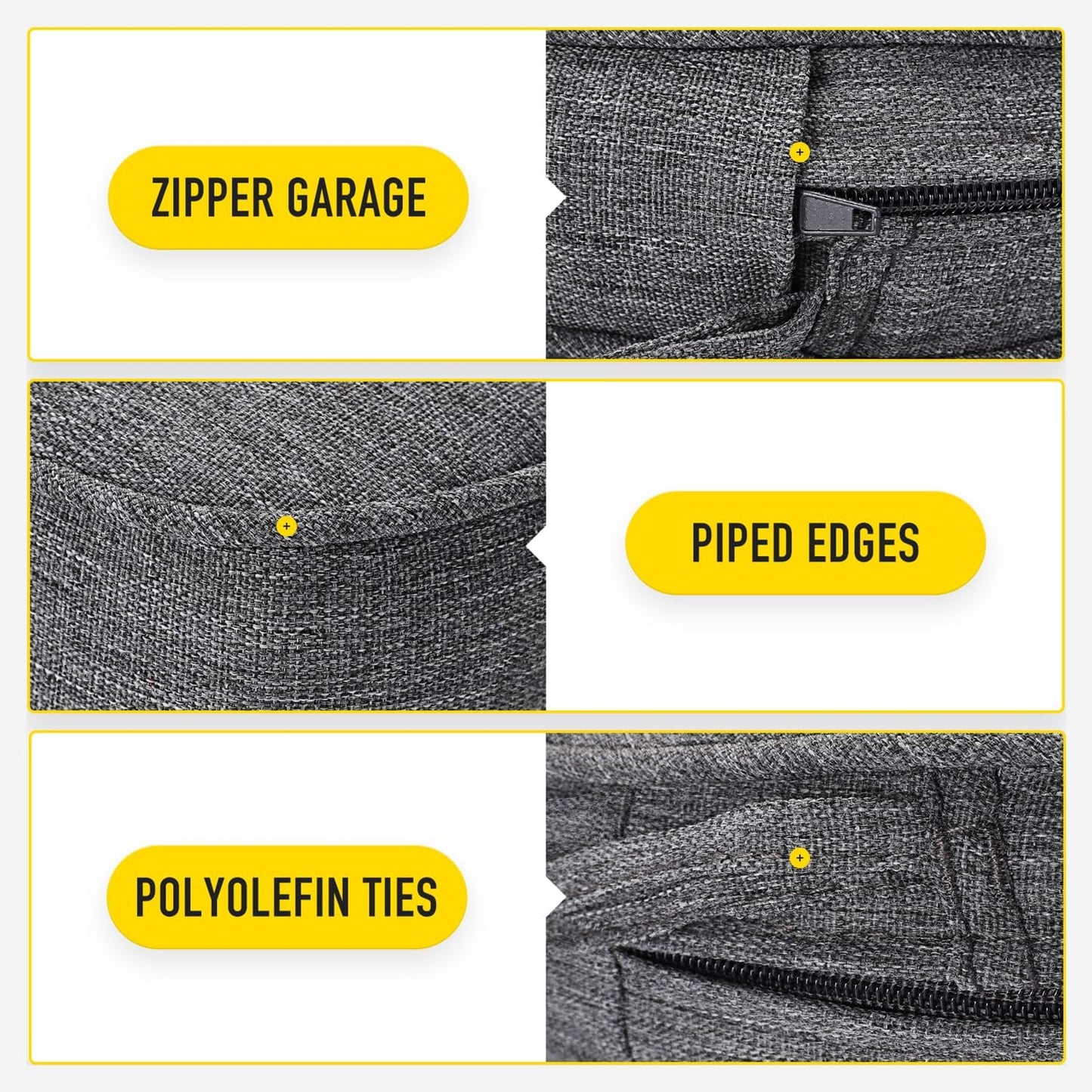 SUNROX Gel Memory Foam Chair Cushions, FadeShield Water-, Stain-Resistant Durable Reversible Seat Cushion Pads with Ties for Indoor/Outdoor Kitchen Dining Office 17"x16" Set of 2, Heather Charcoal