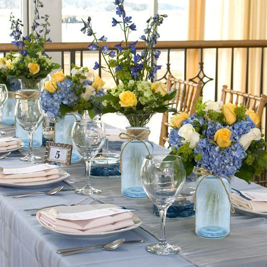 Vintage Glass Flower Vase,12 Pack Blue Farmhouse Glass Centerpiece Vases Mason Jars for Weddings, Parties & Home Decor Bulk (12, Blue)
