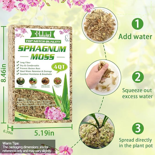 Halatool 4QT Premium Sphagnum Moss for Indoor Plants, Orchid Moss Potting Mix - Natural Sphagnum Moss for Succulents, Carnivorous(Sarracenia), Monstera, Terrarium Substrate & Reptile Habitats