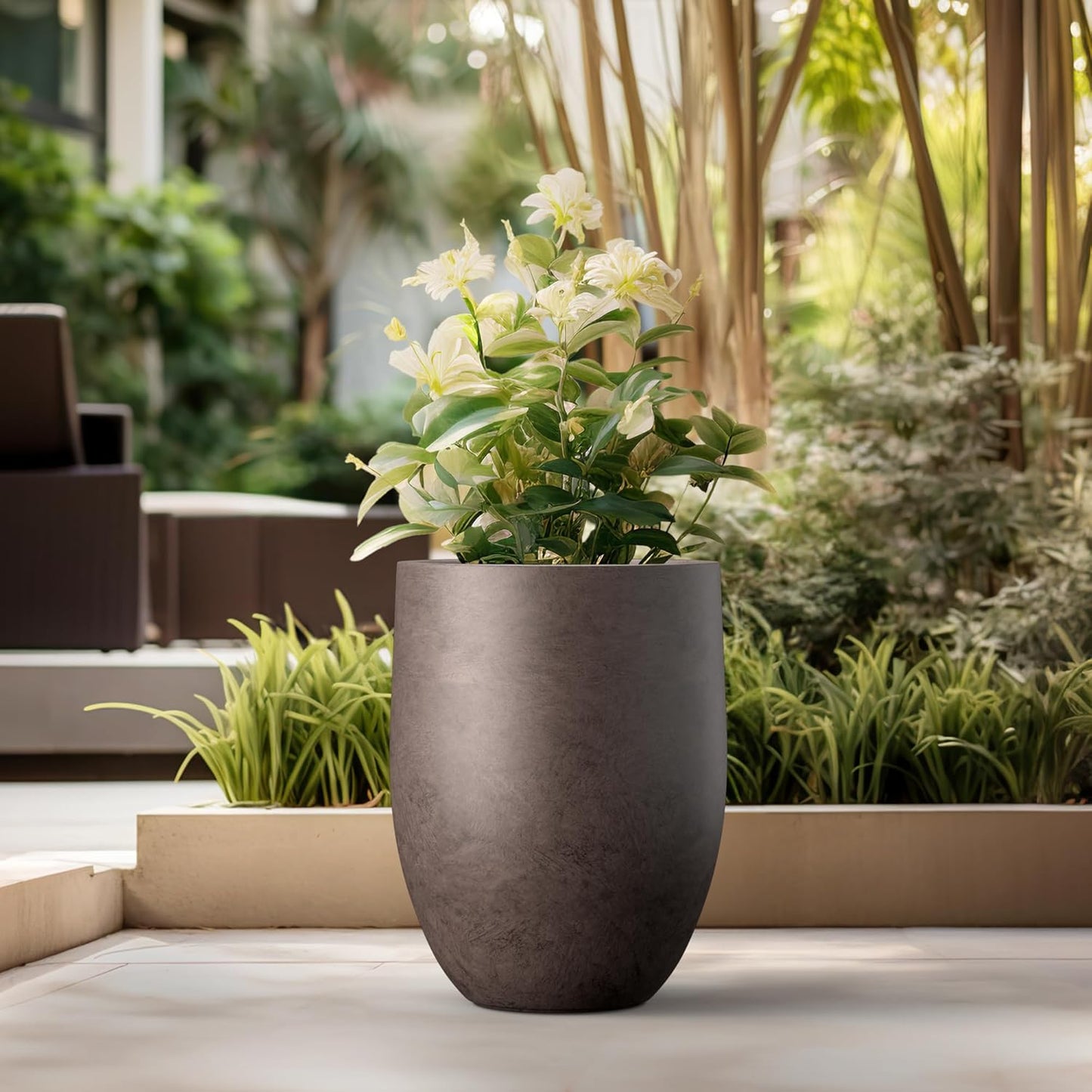 Kante Tall Concrete Planter, 21.7-Inch Height Weathered Brown Large Indoor Outdoor Plant Pot with Drainage Hole for Patio Garden Home, Modern Decor for Flowers and Tree