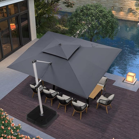 PURPLE LEAF 10' X 13' Patio Umbrella Outdoor Rectangle Umbrella Large Cantilever Umbrella Windproof Offset Heavy Duty Sun for Garden Deck Pool Patio, Grey