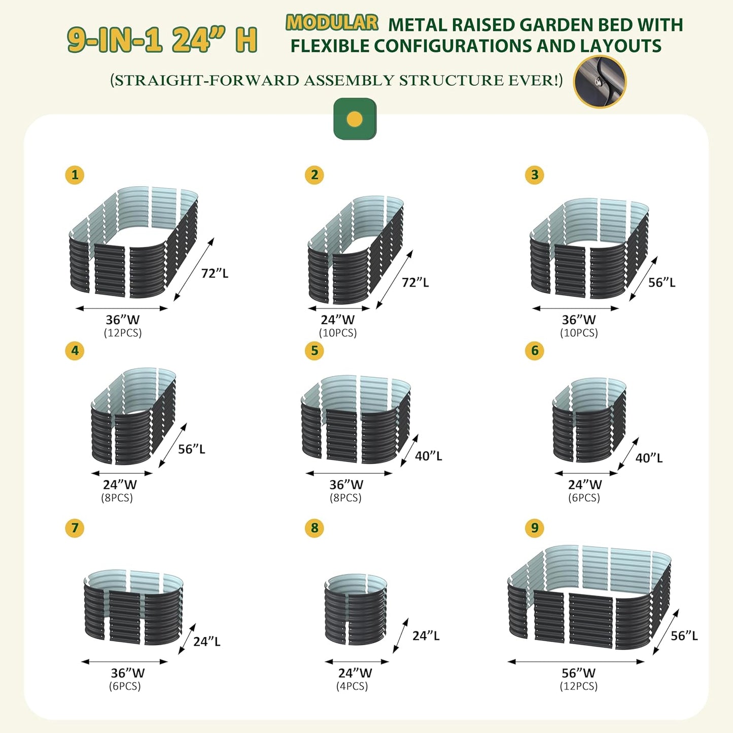 MUPATER 6x3x2FT Raised Garden Bed Outdoor for Vegetables, 9-in-1 Galvanized Steel Planter Box with 2 Support Rods, 24''H Modular Garden Bed Kit Oval for Herbs and Flowers, Garden, Gray