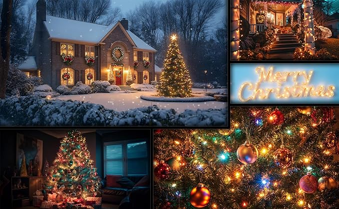 OZS 2PK 240LED Solar Christmas String Lights Outdoor Waterproof | Solar Christmas Tree Lights with 8 Lighting Modes Solar Light Outdoor for Xmas Party Garden Tree Christmas Decorations (Warm White)