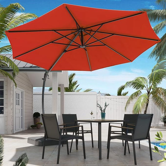 LAUSAINT HOME Outdoor Patio Umbrella with Base included, 12 FT Deluxe Curvy Cantilever Umbrella Heavy Duty Offset Hanging Umbrella with 360° Rotation for Market, Pool, Garden, Backyard, Deck (Red)