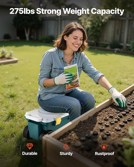 VEVOR Garden Scooter with Seat, 2 in 1 Rolling Garden Cart with Storage Bin, Supports up to 227 lbs, Outdoor Wagon with Handle, Lightweight Storage Gardening Stool for Yard Weeding Planting