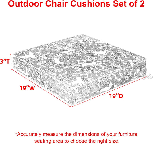 Favoyard Outdoor Chair Cushion 19 x 19 x 3 In Waterproof Pattern Fade Resistant Cushions for Patio Furniture with Removable Cover Attach Straps 28D Foam Insert Cushions Pads for Seat Sofa Couch 2 Pack