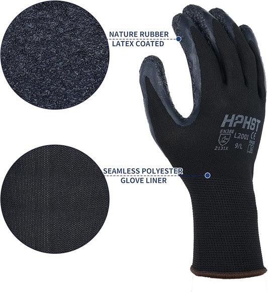 Latex Rubber Hand Coated Work Gloves - Safety Work Gloves - Excellent Grip for Construction Warehouse Garden 12 Pairs