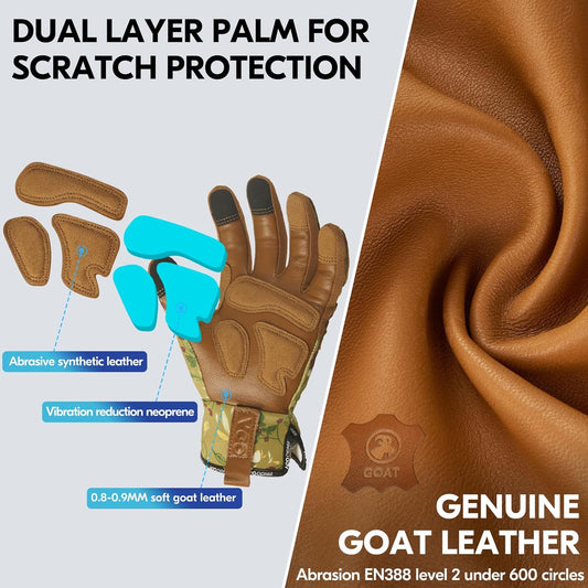 Vgo... 1Pair Gardening Gloves for Women, Goatskin leather Thorn Proof Working Gloves for Weeding, Digging, Raking, Pruning and Planting,Touchscreen (L,Light Green,GA7471)