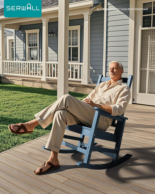 SERWALL Oversized Outdoor Rocking Chair Set of 2, HDPE Rocker for Adults, Patio Rocking Chairs for Porch, Blue