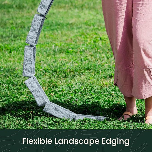 Beuta Landscape Edging | Garden Edging Border | Faux Stone Bricks for Lawn edging, Flower beds, Pathways & Yard Edging– 40 Packs | Each Section Has 6 Bricks 48"L x 4"W x 2.25"H | 120 Spikes |Greystone