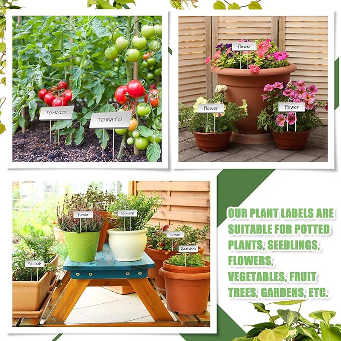 Maitys 60 Pcs Metal Plant Label Stakes Garden Name Markers Outdoor Waterproof Stainless Steel Nursery Tags for Vegetable Herb Flower Seed Identification with 2 Pcs Pens