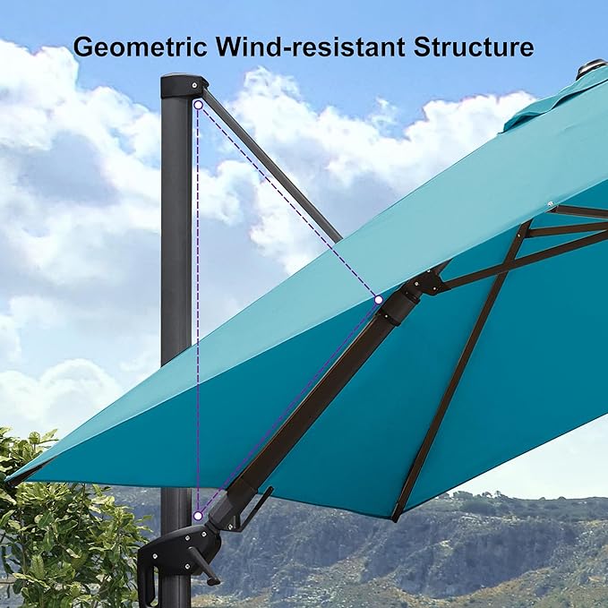 PURPLE LEAF 8' X 8' Left-right Tilting Patio Umbrella Outdoor Cantilever Swivel Square Umbrella Aluminum Offset Umbrella with 360-degree Rotation for Garden Deck Pool Patio Turquoise Blue