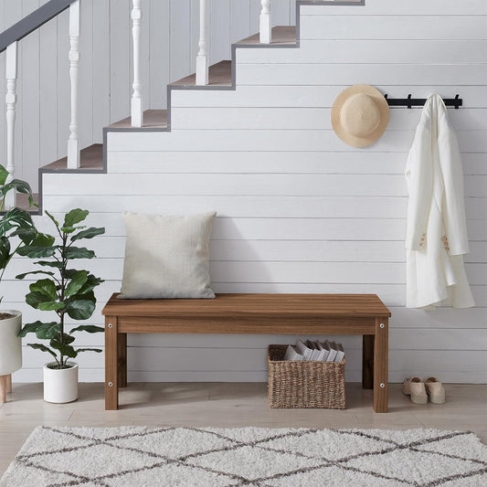 Psilvam 2-Person Outdoor Poly Lumber Patio Backless Bench, Fade-Resistant & Odor-Free Poly Lumber Patio Furniture, Weatherproof, Suitable for Garden, Porch and Park, 700 Lbs Support (1, Light Brown)