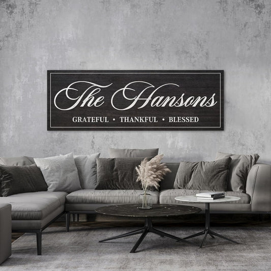 AWESOMETIK Personalized FAMILY NAME Sign Canvas THANKFUL • LOVED • HAPPY • BLESSED Custom Sign, Home Sign, Cabin Sign, Basement Sign, Home Bar Decor