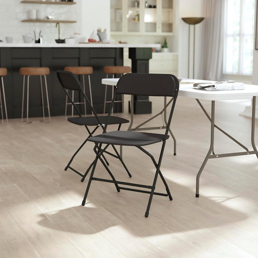 Flash Furniture Hercules Series Big & Tall Stackable Plastic Folding Chairs, Extra Wide Commercial Event Seats, Set of 4, Black