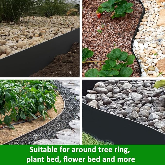 Hugeleaf 26 Feet Landscape Edging with 25pcs Spikes 4.5 Inch Tall Garden Edging for Landscaping, Garden, Flower Beds, Lawn (Black)