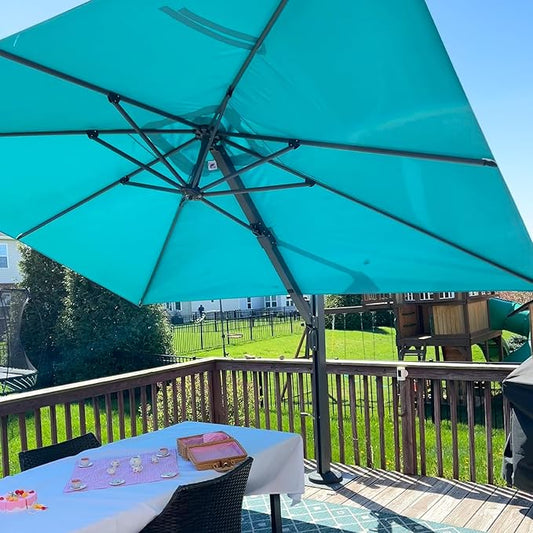 PURPLE LEAF 10 FT Square Patio Cantilever Umbrella Large Outdoor Aluminum Offset Umbrella with 360-degree Rotation for Garden Deck Backyard Pool, Turquiose Blue