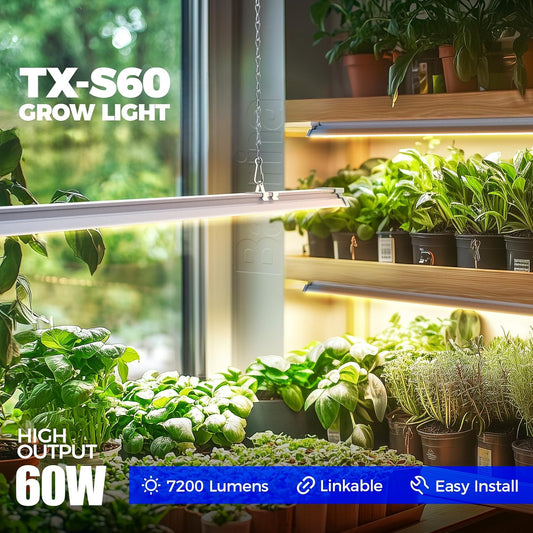 Barrina TX-S60 4FT Grow Light, 60W(420W Equivalent), Full Spectrum with 660nm Red LEDs, High PPFD, Linkable, Hanging Grow Lights with On/Off Switch for Indoor Plants, Greenhouse, Seeding, Veg, 1 Pack