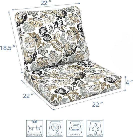 LVTXIII Outdoor Seat and Back Cushion Patio Deep Seat Cushion Set Seasonal Chair Cushion for Wicker Chairs and Garden Furniture Decoration, 22"x22"x4", Dailey Tan