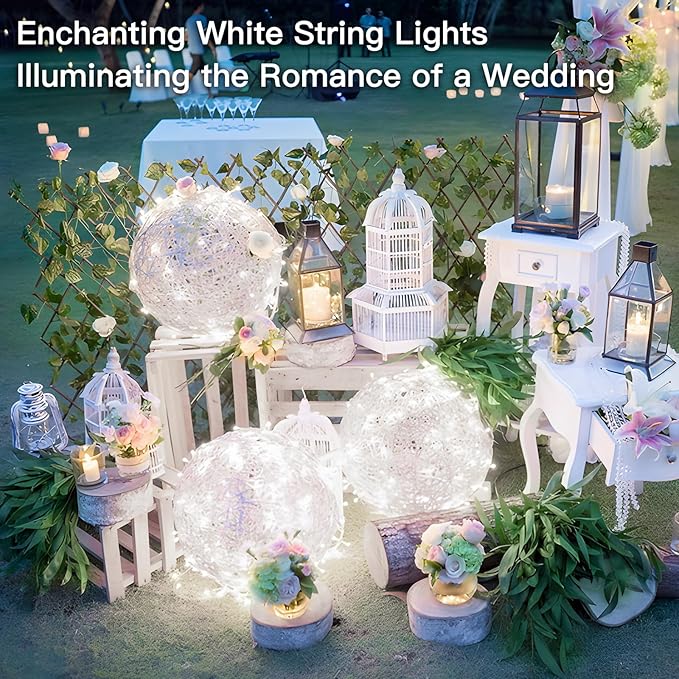 suddus 66ft 200 LED White String Lights with Timer, 12 Modes Christmas Fairy Lights Plug in, Connectable Indoor/Outdoor White Twinkle Lights for Xmas Tree, Bedroom, Garden, Wedding, Party Decorations