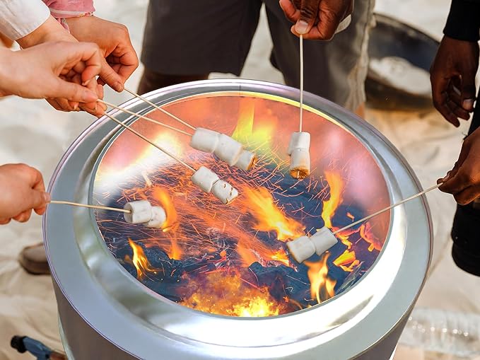 Smokeless Fire Pits for Outside, 20''Portable FirePits for Camping, Outdoor Stainless Steel FirePit with Carry Bag, Wood Burning Stove,Sliver