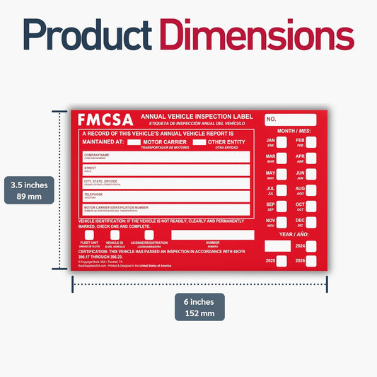 10 Pack Buck Aluminum Annual Vehicle Inspection Label with Punch Boxes, 2 Mil Red FMCSA Self Adhesive Sticker, DOT Compliant, Weatherproof, Tear Resistant, Easy to Write On, 6" x 3.5" - Made in USA