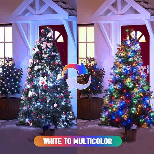 JMEXSUSS 2 Pack White and Multicolor Solar Christmas Lights, Total 400 LED 151FT Color Changing Solar String Lights Outdoor Waterproof for Outside Yard Tree Christmas Decorations