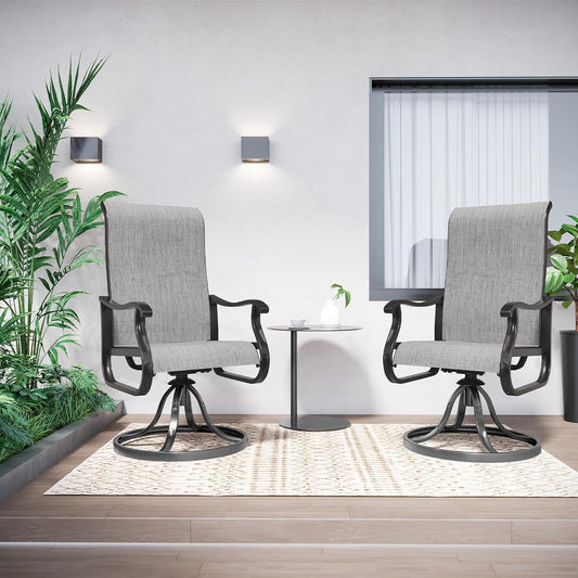 Amopatio Patio Swivel Chairs Set of 2, Outdoor Swivel Rocker Dining Chairs with All Weather Textilene High Back & Metal Frame, for Backyard Deck Lawn, Light Gray