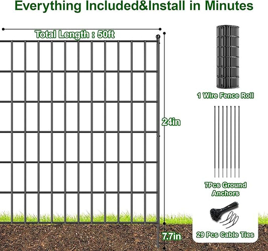 AMAGABELI GARDEN & HOME 24in(H)×50ft(L) Black Adaptive Bending Annealing Wire Mesh Welded Wire Fence for Outdoor Yard Greenhouse Plant Protection Poultry Netting