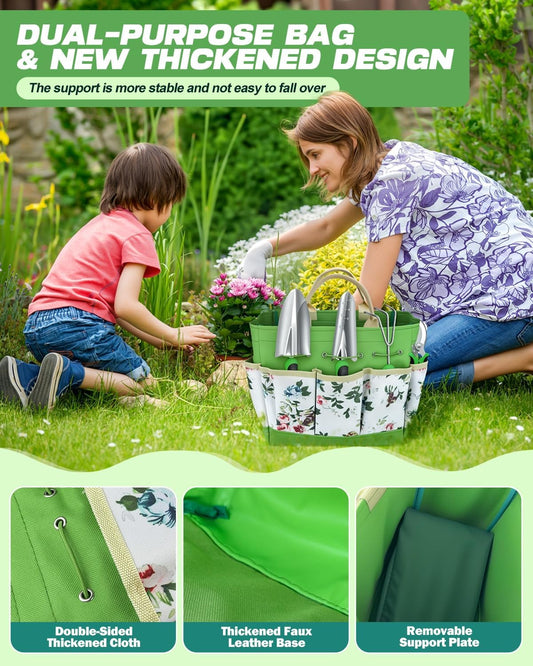 Garden Tools Set, 8 in 1 Heavy Duty Garden Tools Kit, Stainless Steel Ergonomic Gardening Hand Tool with Upgraded Bag, Gardening Supplies Gift for Women, Kid, Organizer