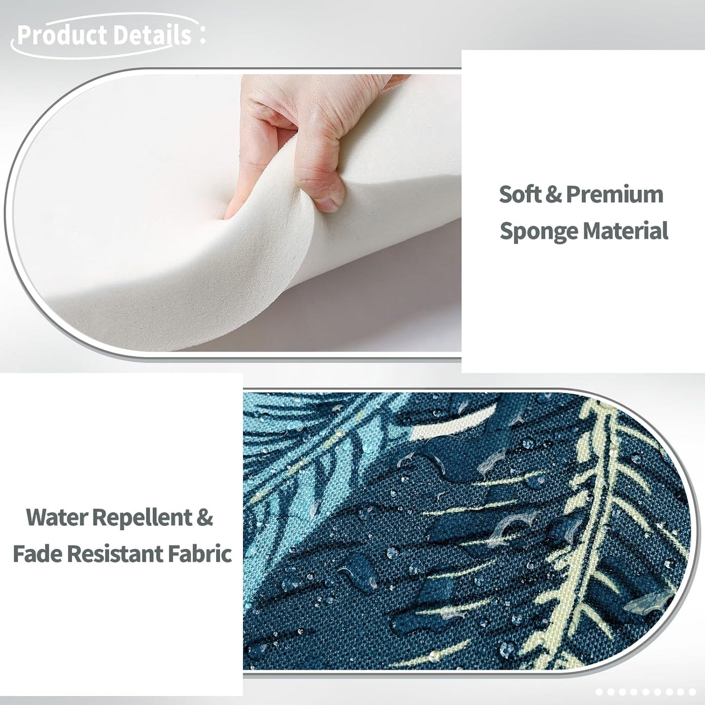 Indoor/Outdoor Chair Cushions 16x17 Inch, Patio Chair Cushions with Ties, All Weather Seat Cushions for Patio Furniture Home Garden Chair Use, Set of 4, Swaying Palms Blue