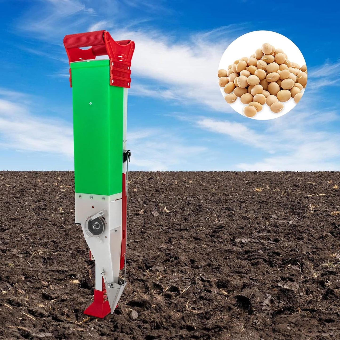 Manual Standing Seeder,Adjustable Handheld Seeding Machine,Garden Fertilizer Spreader for Soy Peanut Corn Cotton Soybean(1 Nozzles)