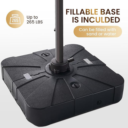 9' X 12' Cantilever Patio Umbrella Outdoor with Base Included Heavy Duty Double Top Windproof Rectangle Offset Umbrellas with 360-degree Rotation for Pool Deck Backyard, Beige