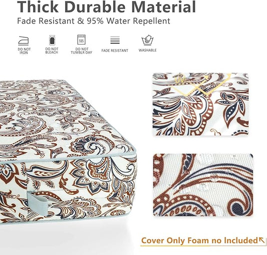 Porch Shield Outdoor Cushion Slipcovers Patio Chair Seat Cushion Covers Set 4 Waterproof Fade Resistant, 20 x 18 x 4 inch, Paisley