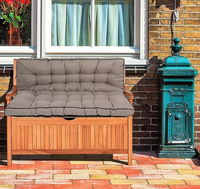 Swing Replacement Cushions with Backrest, 2 or 3 Seater Waterproof Non-Slip Overstuffed Swing Pad, Indoor/Outdoor Bench Cushion for Porch Chair Swings Garden Furniture (Khaki, 40 * 55 in)