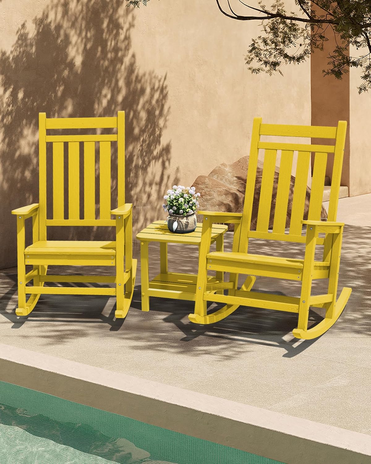 SERWALL HDPE Rocking Chair, Outdoor Rocking Chair for Adults, All Weather Porch Rocker for Lawn Garden, Yellow