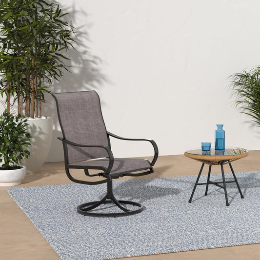 PHI VILLA Patio Swivel Dining Chairs Set of 2, Outdoor Metal Chair with Textilene Mesh Fabric, Patio Chair with Armrest, Black Frame for Patio Deck Garden