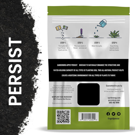 Persist Horticultural Charcoal 3qt Bag, Biochar Soil Amendment for Indoor Plants, Improves Soil for Terrariums, 100% Natural Active Carbon and House Plant Enhancer.