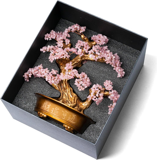 Natural Rose Quartz Gemstone Crystal Bonsai Tree of Life(1,350 Gemstone Count) Large Feng Shui Money Chakra Tree for Luck and Wealth Decoration 20 Inches