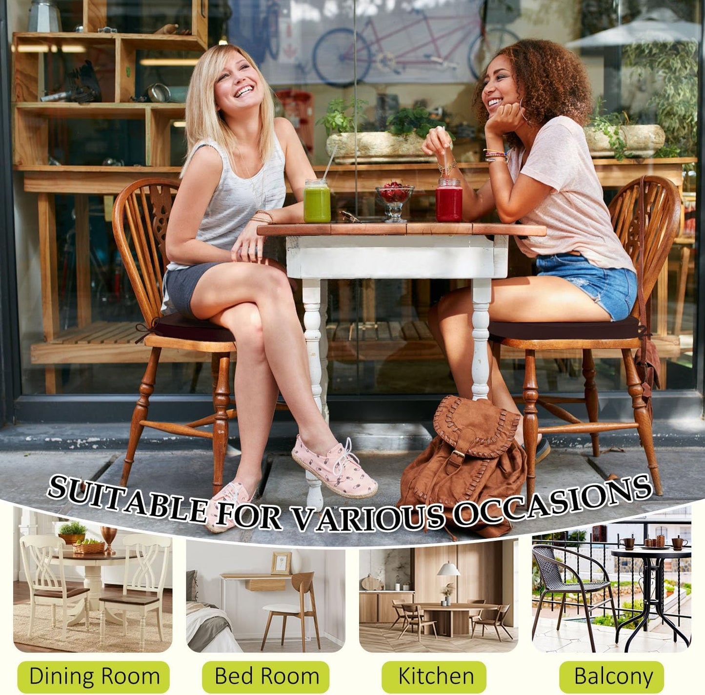 Chair Cushions for Dining Chairs, Indoor Chair Cushions with Ties,Waterproof Chair Pads Set of 6, Brown, 17x16x2.5 Inch