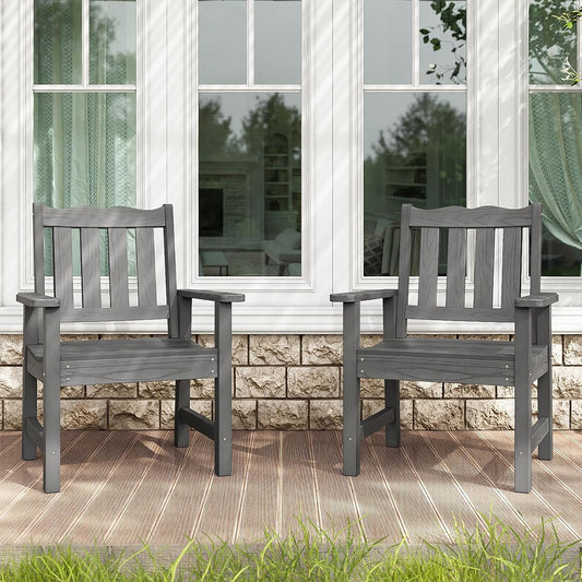 Stoog Outdoor Chairs Set of 2, All-Weather HIPS Patio Dining Chairs with Curved Backrest, 400 lbs Support Garden Chairs, Grey