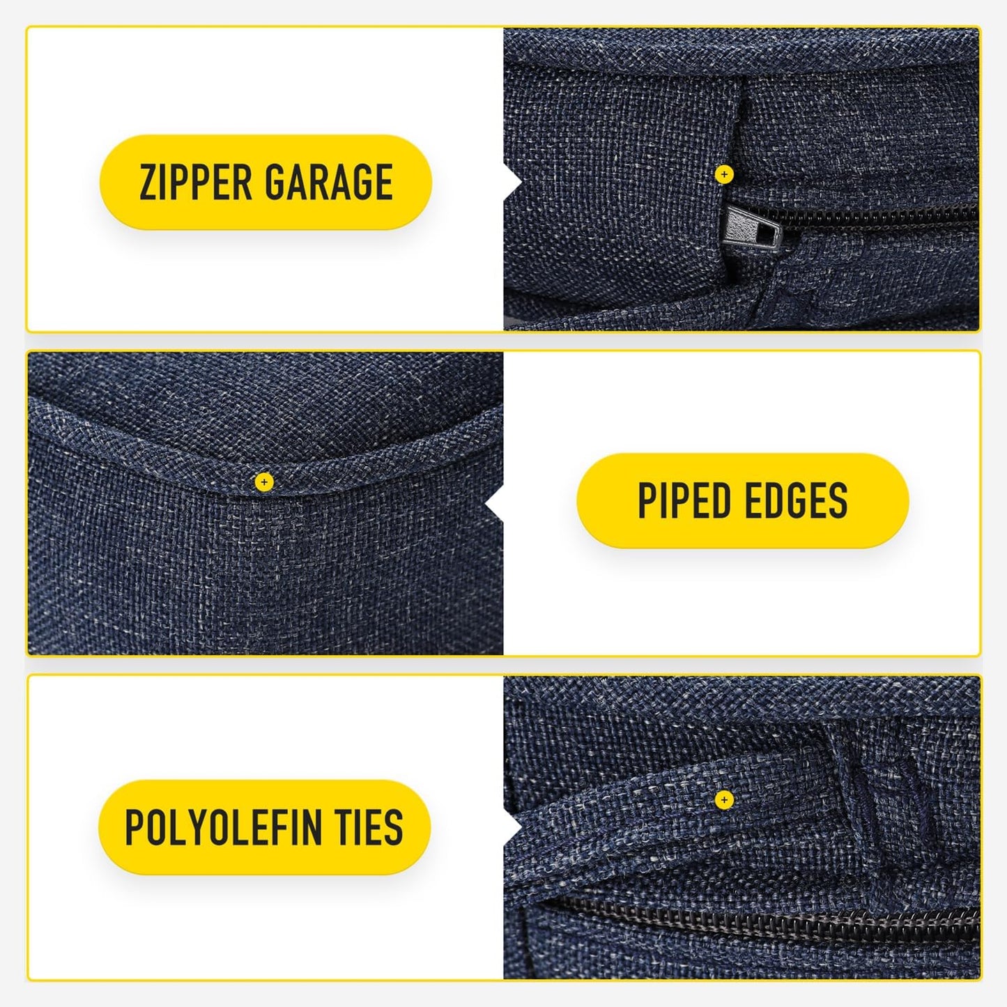 SUNROX Gel Memory Foam Chair Cushions, FadeShield Water-, Stain-Resistant Durable Reversible Seat Cushion Pads with Ties for Indoor/Outdoor Kitchen Dining Office, 19"x19", Set of 4, Heather Indigo