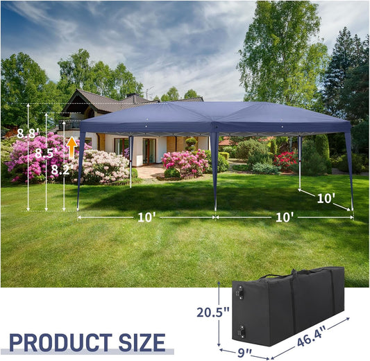 Outvita 10x20ft Pop Up Canopy Tent, Outdoor Instant Shelter Folding Canopy with Carry Bag for Commercial Events, Party, Backyard BBQ, Camping Blue