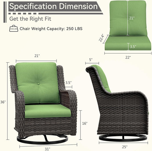 Outdoor Swivel Rocker Patio Chair - Outdoor Wicker Patio Glider Chair with Olefin Fabric Cushions Suitable for Backyard Deck and Porch, Green