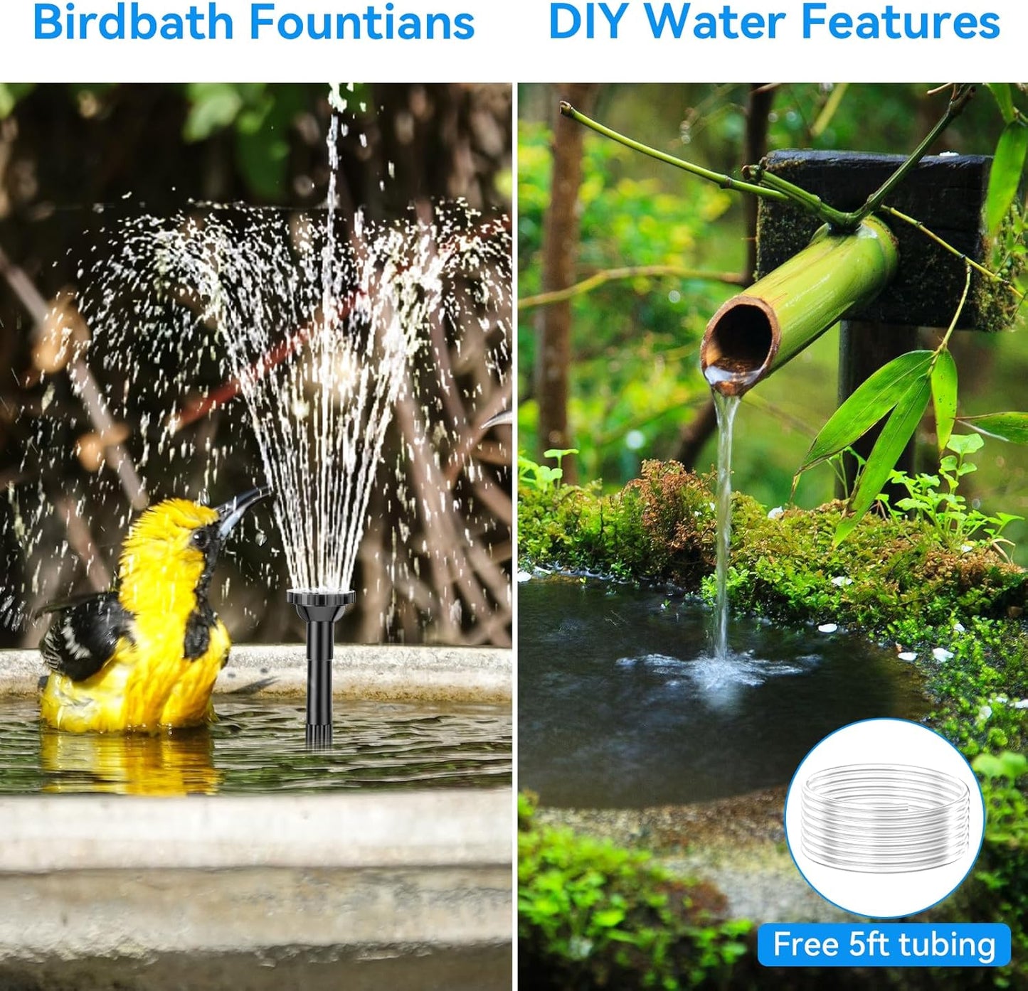 POPOSOAP 6.5W Solar Fountain Pump for Bird Bath Built-in 3000mAh Battery Backup, DIY Solar Water Fountain with Double-Layer Nozzles & Dry-Run Protection 5Ft Tubing for Ponds, Bird Bath, Water Features